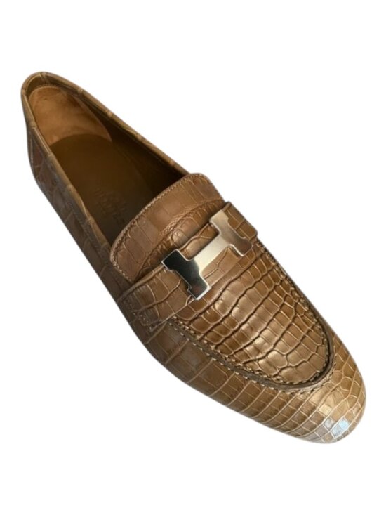 Hermes Shoes - Hermes Shiny Taupe Niloticus Crocodile Signature H Paris Loafer EU size 37 Shoe